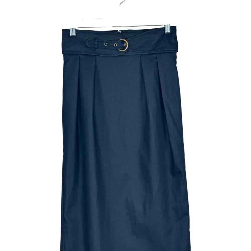 Worthington‎ Pencil Skirt Women 4 Navy Blue Belted Knee Length Career Workwear